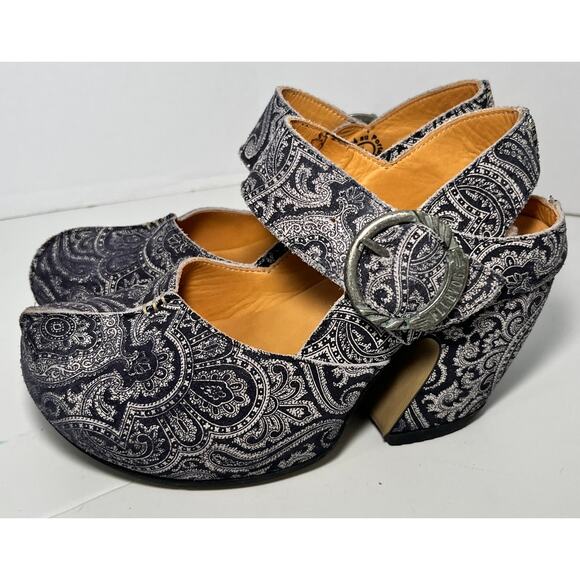 John Fluevog Prepare Guide Paisley Platform Mary Janes Size 5.5 - Picture 1 of 6